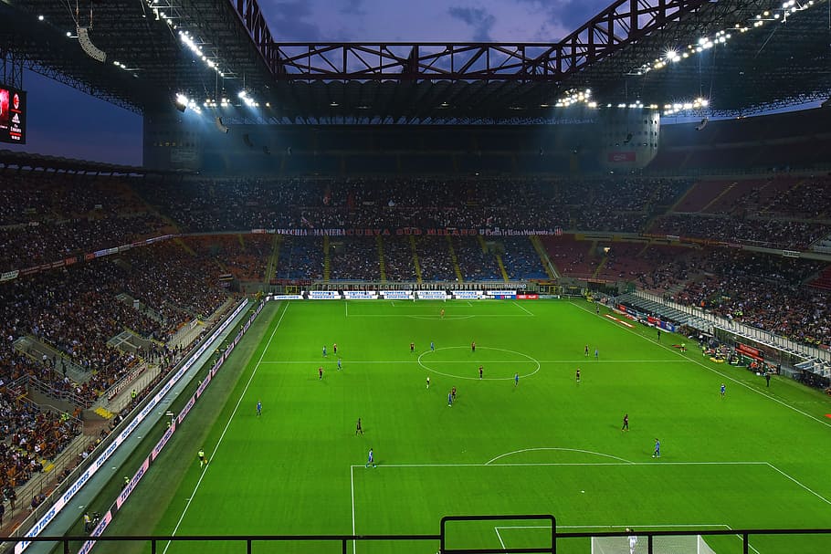 San Siro Stadium in Milan, sport, ball, football, goal, grass, HD wallpaper