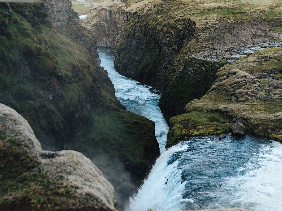waterfalls between rocks, scenics - nature, beauty in nature HD wallpaper