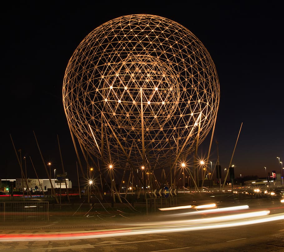 gray metal ball decor, urban, rise, belfast, town, building, city HD wallpaper