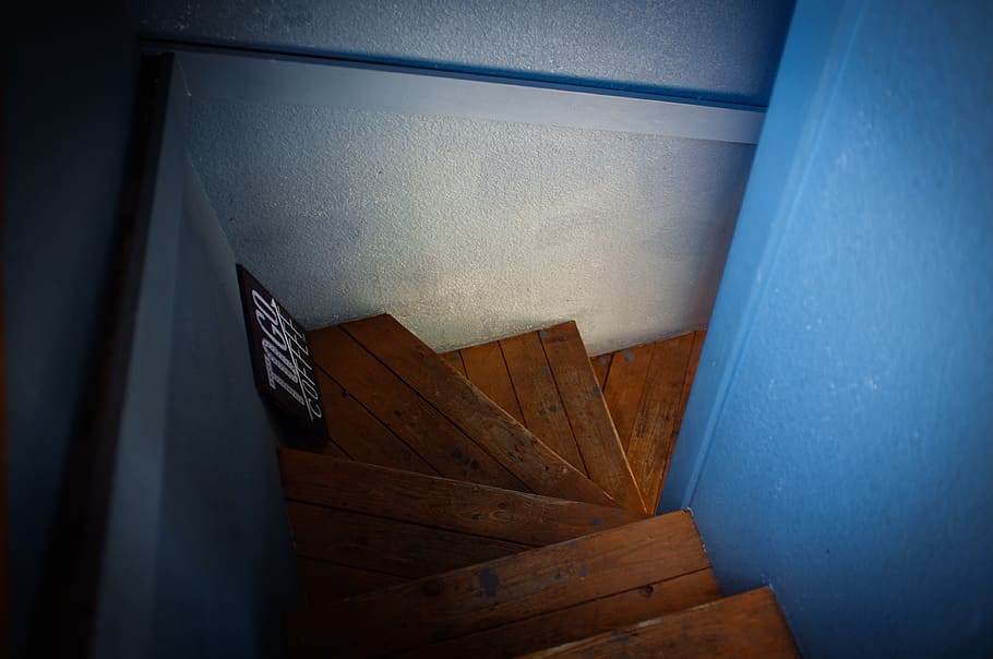 stairs, cafe, interior, blue, staircase, steps and staircases HD wallpaper