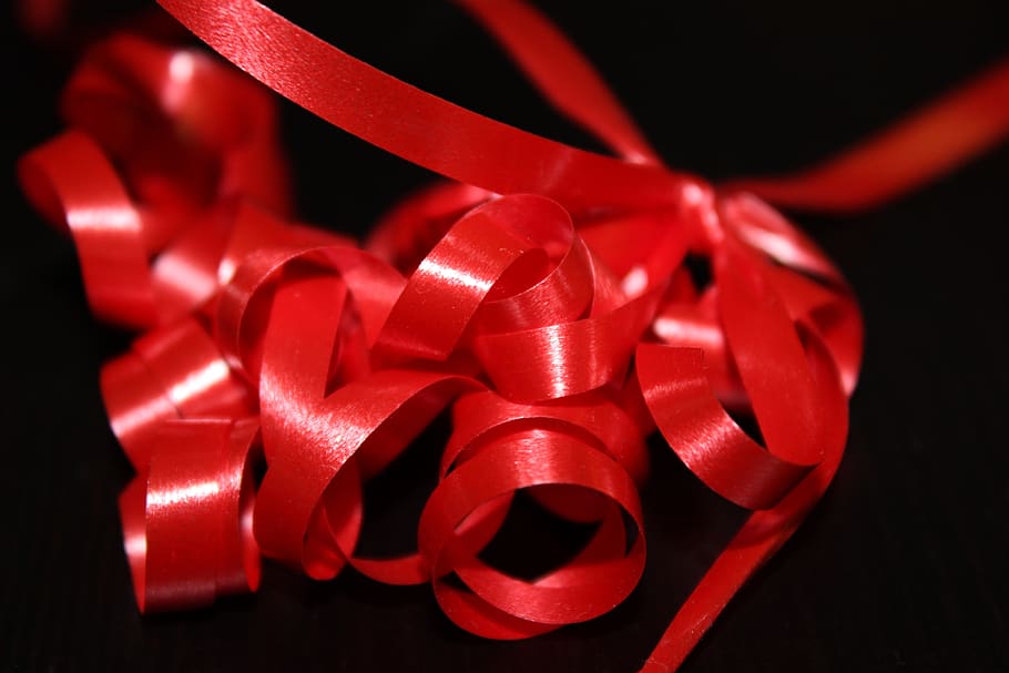 bow, red, gift, tape, close-up, celebration, ribbon, ribbon - sewing item, HD wallpaper