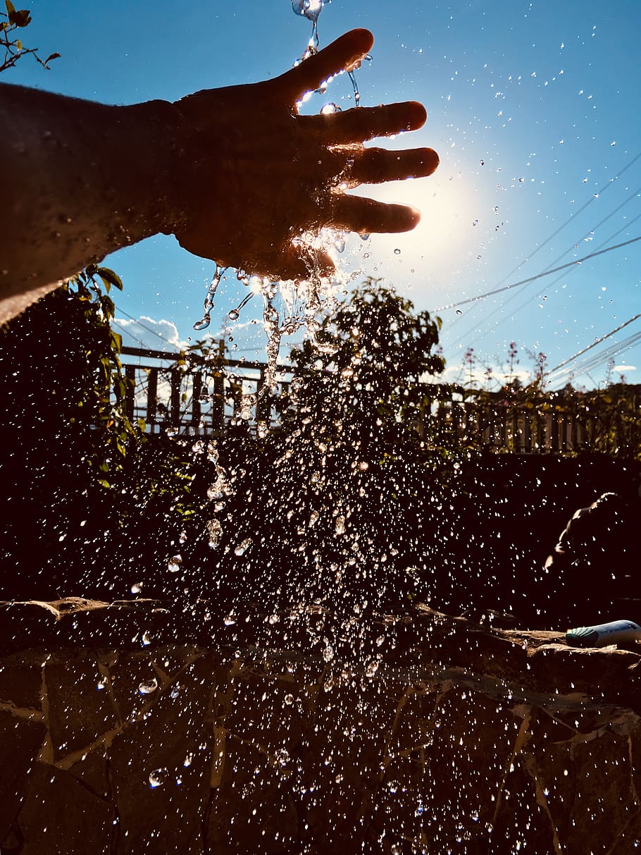 Person Playing With Water, hand, silhouette, splash, wet, sky HD wallpaper