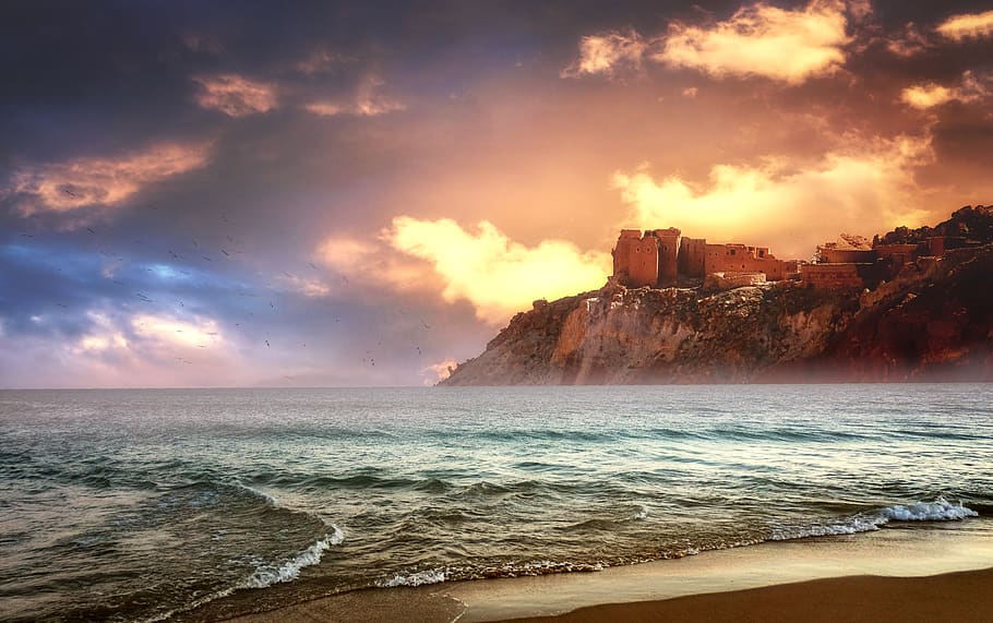 beach, sunset, sea, ocean, water, sky, dusk, summer, nature HD wallpaper