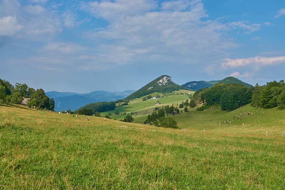 landscape, mountains, clouds, sky, highlands, meadow, mood HD wallpaper