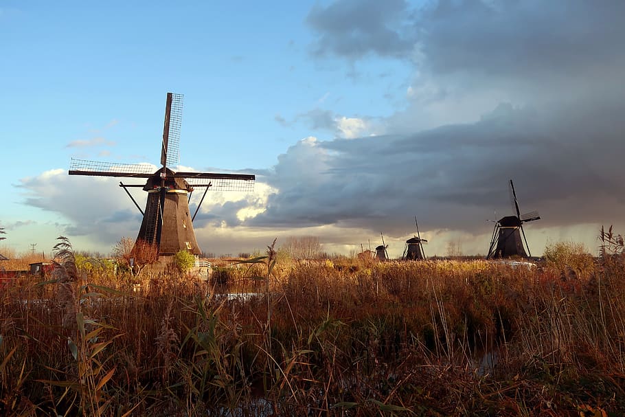 mill, kinderdijk, netherlands, holland, wicks, mills, wind mill HD wallpaper