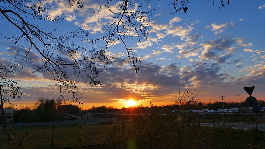 sunset, sky, clouds, the sun, the rays, twilight, mood, landscape HD wallpaper