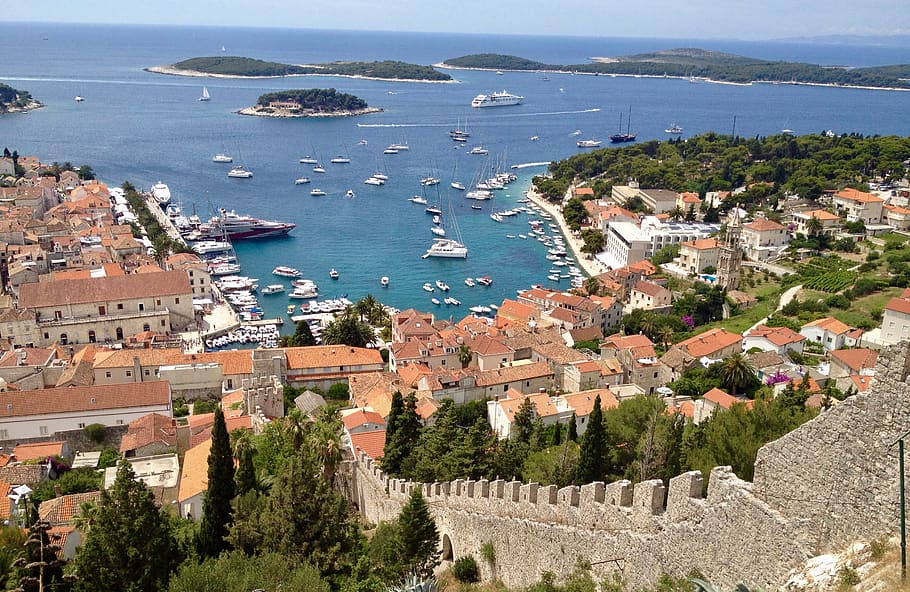 croatia, hvar, boats, city, harbor, village, travel, town, wall, HD wallpaper