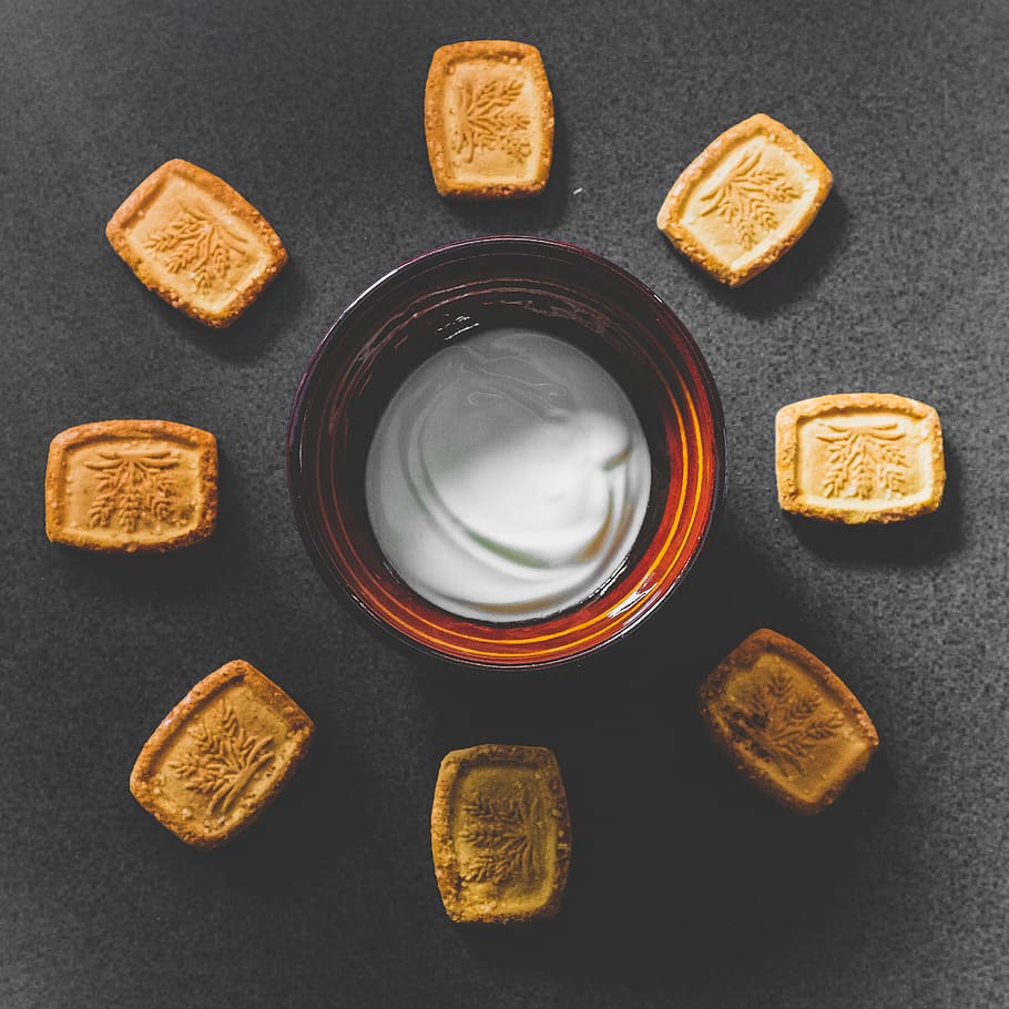 Bowl of Cream and Biscuits, cup, design, flatlay, food, healthy HD wallpaper