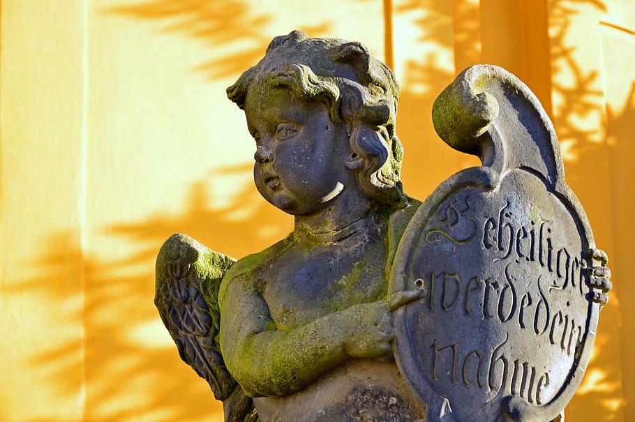 angel, cherub, figure, sculpture, statue, stone, religion, mourning, HD wallpaper