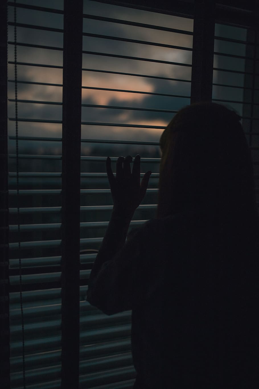 Silhouette of Woman Looking Out Window, clouds, dark, dark clouds HD wallpaper
