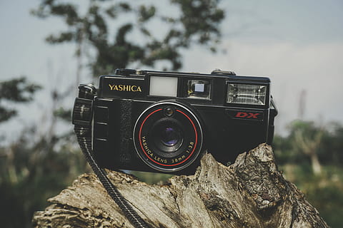 Black Yashica Film Camera, blur, camera lens, close-up, electronics HD wallpaper