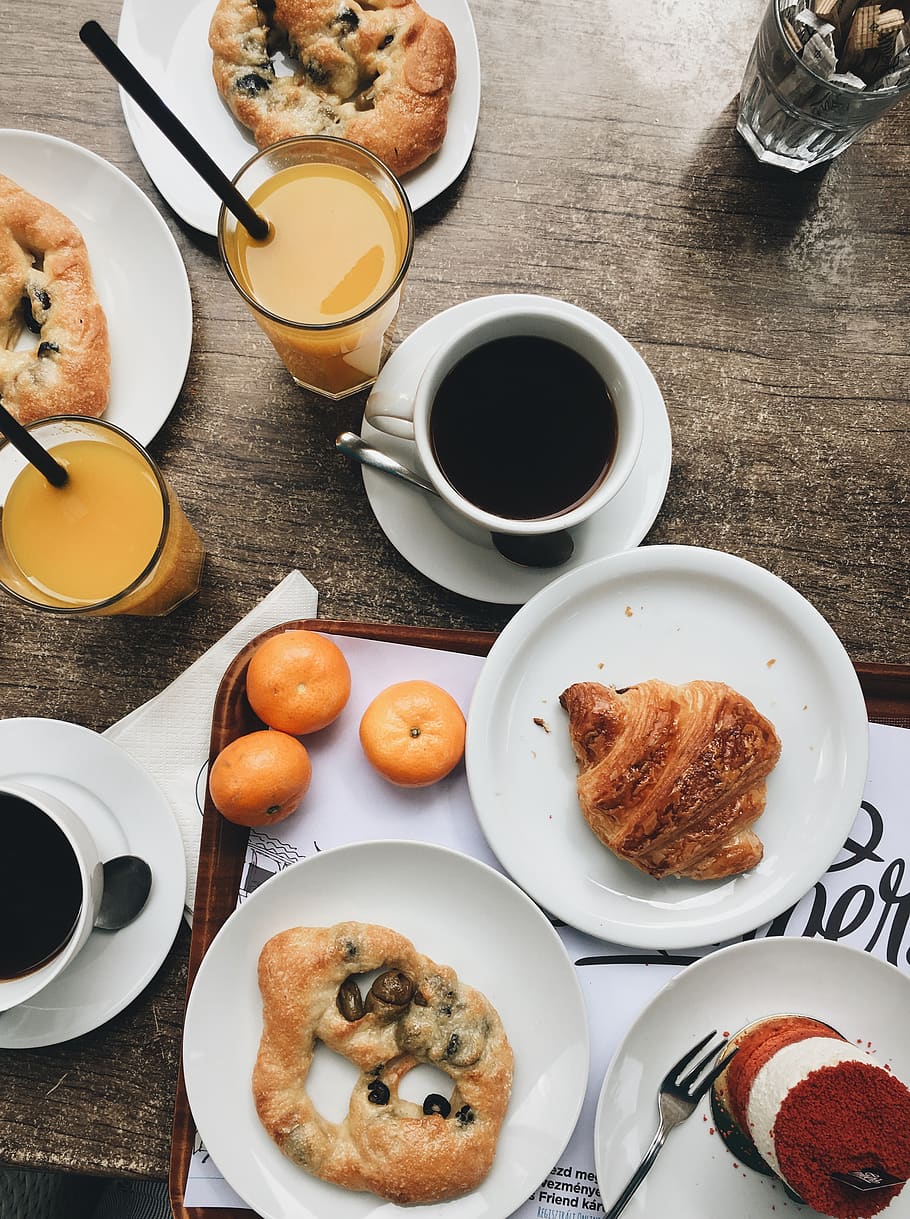assorted bread with coffee and drinks, food and drink, table HD wallpaper