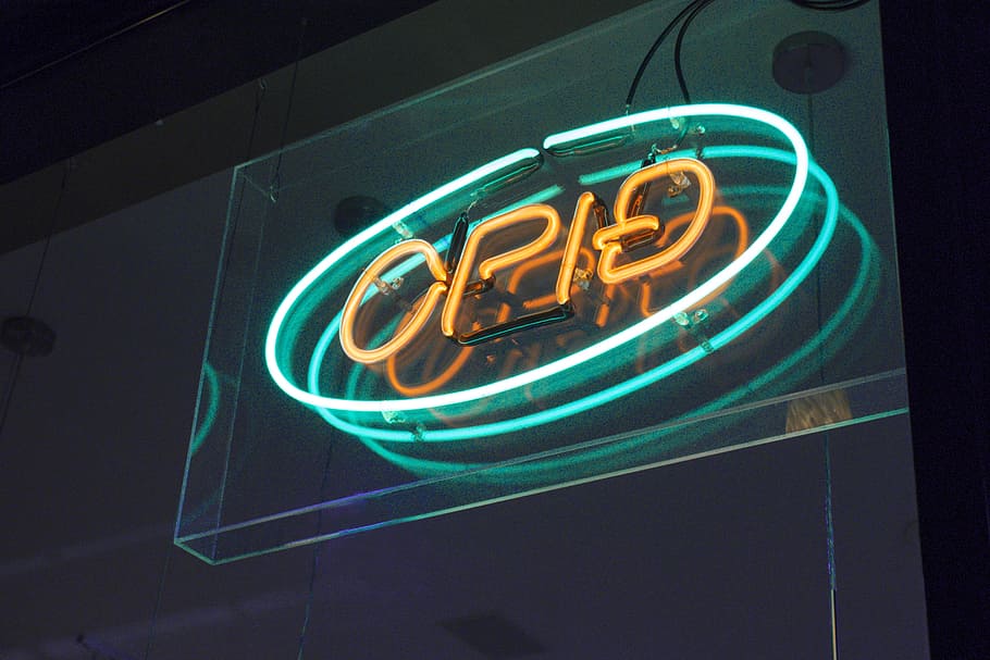 night, neon, sign, light, evening, opid, open, doorway, shop HD wallpaper