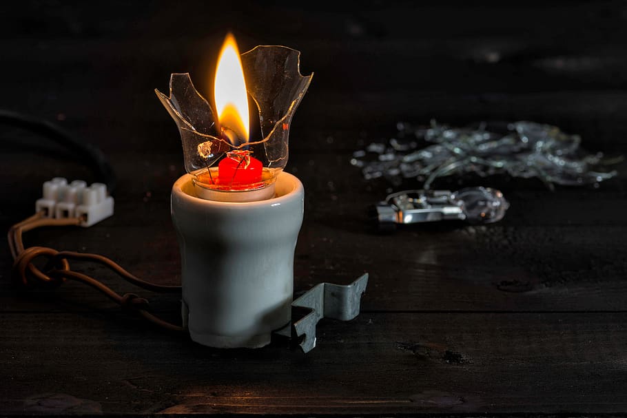current, candle, light, porcelain, shard, wire, wood, version HD wallpaper