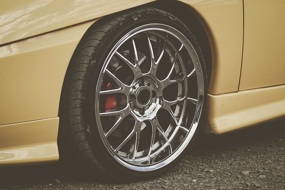 yellow car, wheel, machine, tire, car wheel, spoke, alloy wheel HD wallpaper