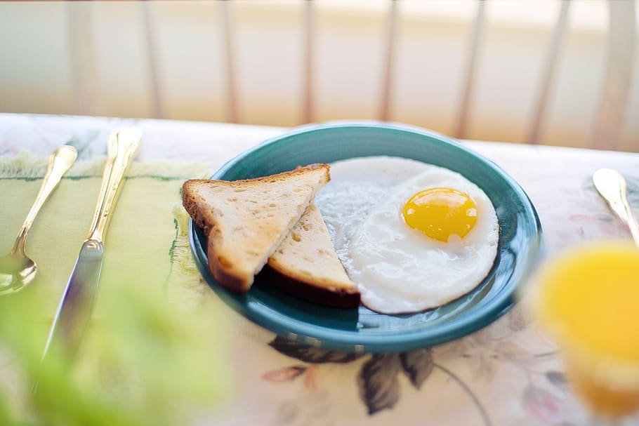breakfast, fried egg, table, table setting, food, morning, meal