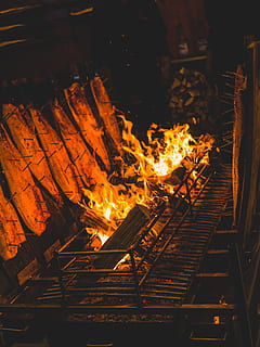 fire, flame, bonfire, bbq, flaming salmon, open fire, flames HD wallpaper