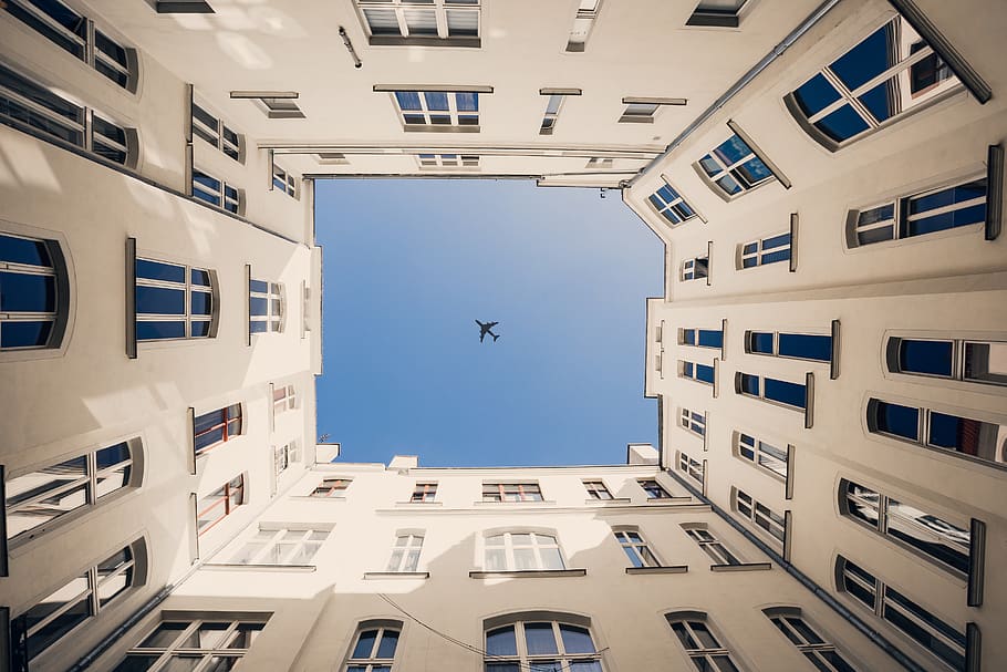 1920x1080px | free download | HD wallpaper: plane above white building ...