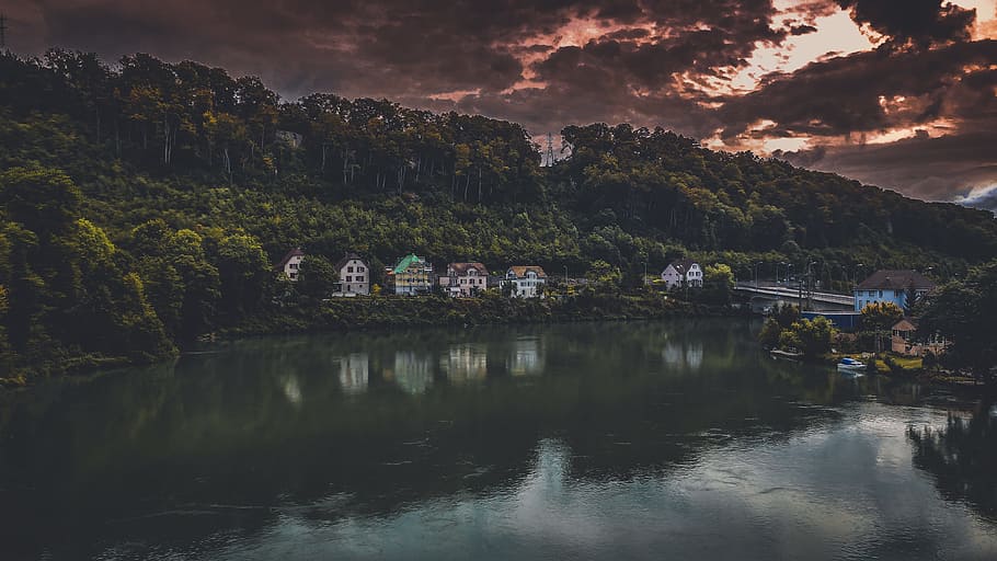Calm Body of Water Between Trees, beauty, cloudy, dawn, evening HD wallpaper