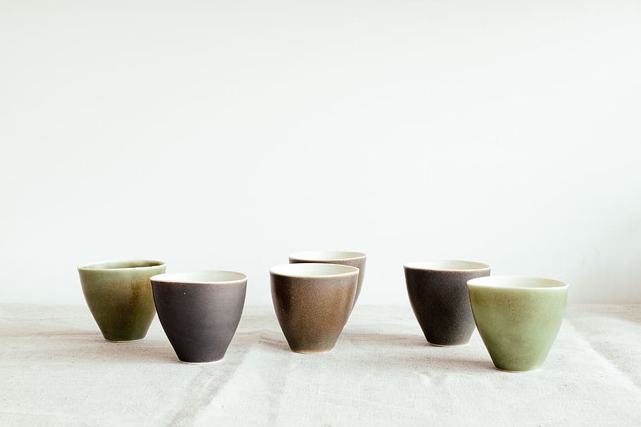 Handmade ceramic cups, art, asian, background, blue, brown, closeup HD wallpaper