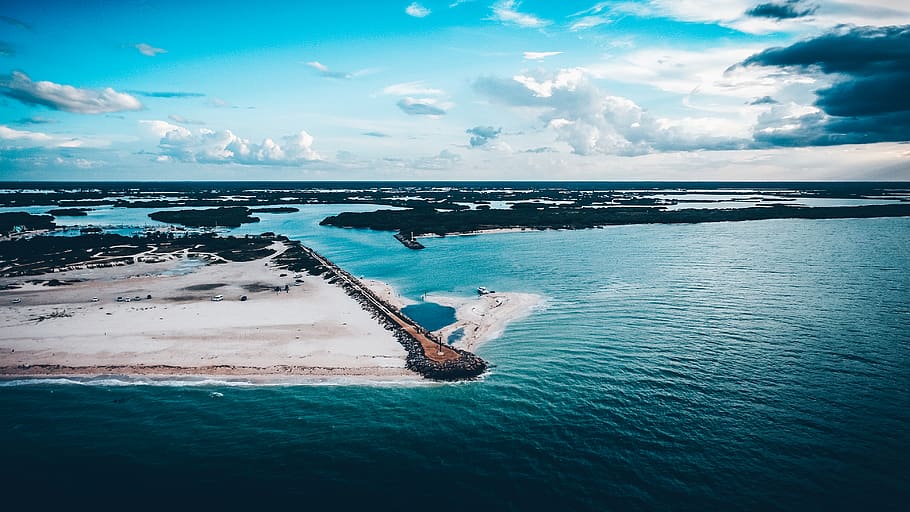 Areal View of Island, blue sky, cloudiness, clouds, coast, daylight HD wallpaper