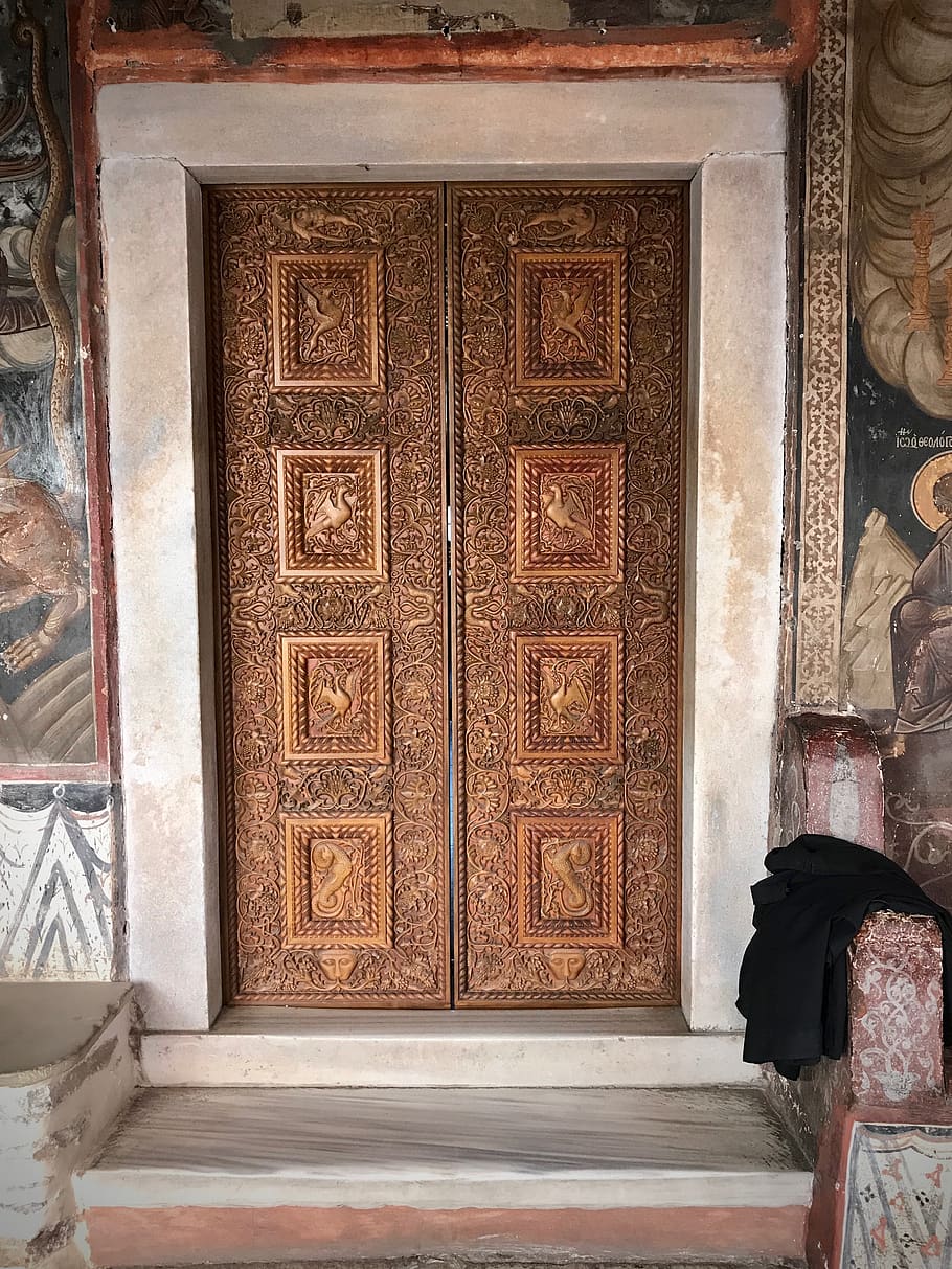 greece, mount athos, architecture, door, craft, built structure HD wallpaper