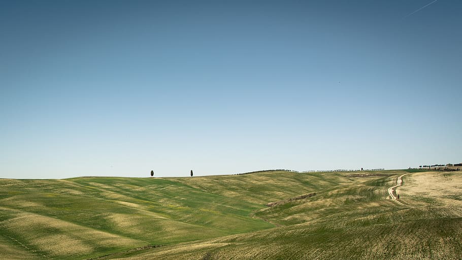two person's standing, sky, copy space, landscape, clear sky HD wallpaper