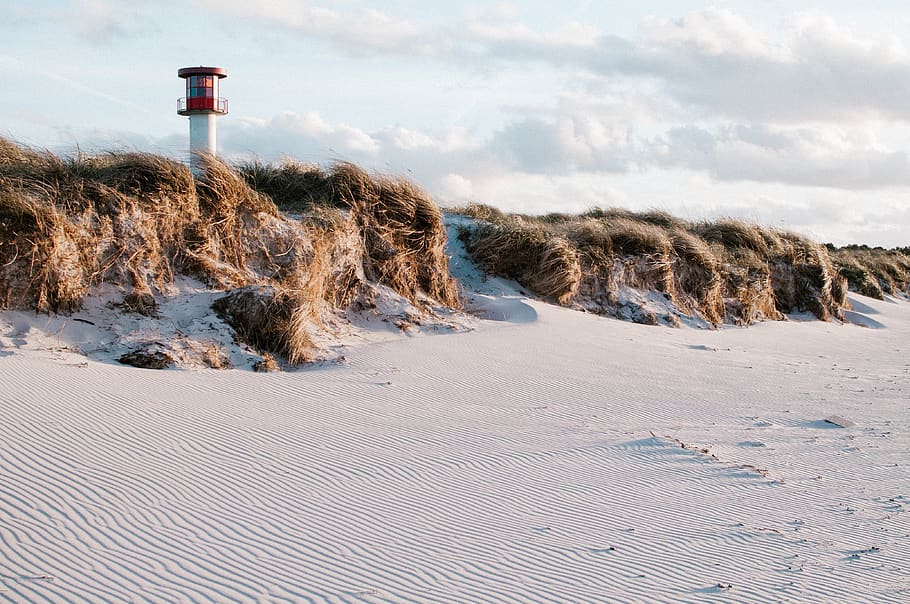 lighthouse, dunes, beach, baltic sea, ocean, sand, kiel, shore, HD wallpaper