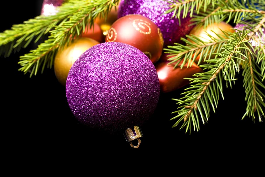 ball, bauble, black, bright, celebration, christmas, christmas-tree HD wallpaper