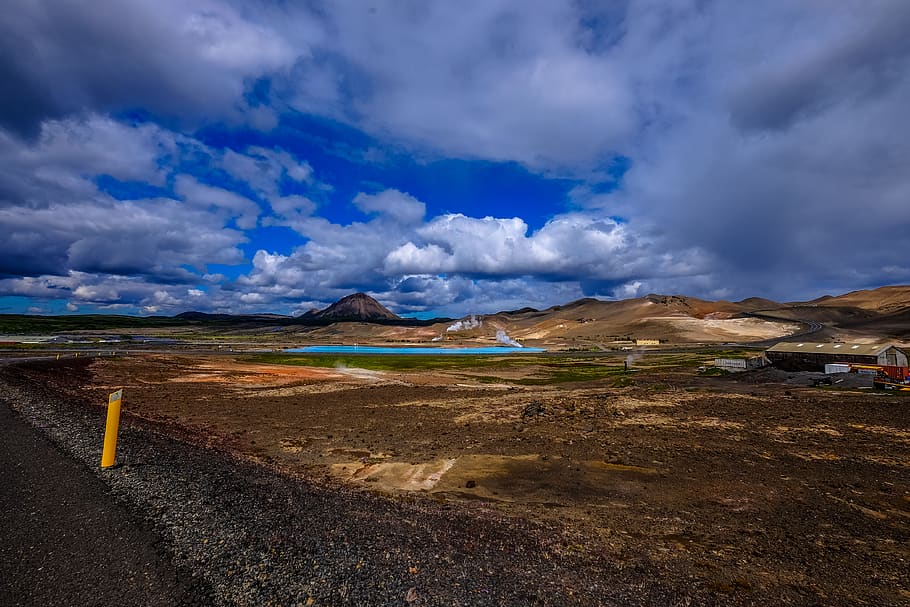 brown field under grey clouds, road, dirt road, gravel, nature HD wallpaper