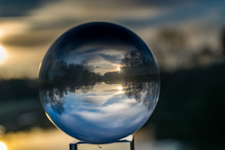 Round Ball Decor, blur, clouds, conifer, dark, glass, light, mirror HD wallpaper
