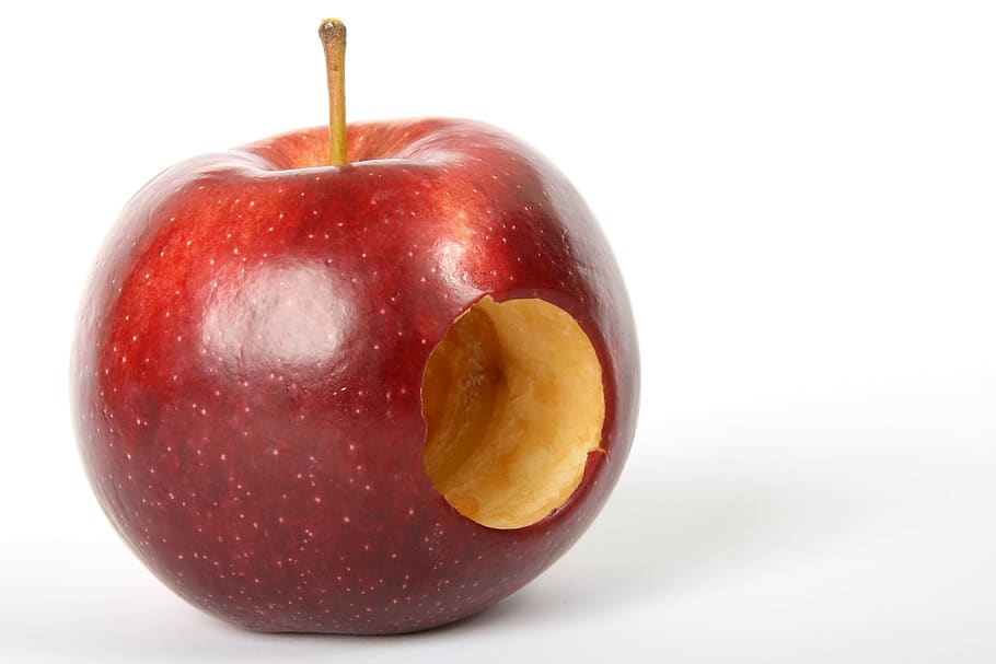 Red Apple Fruit With Hole, blur, close-up, focus, food, macro HD wallpaper