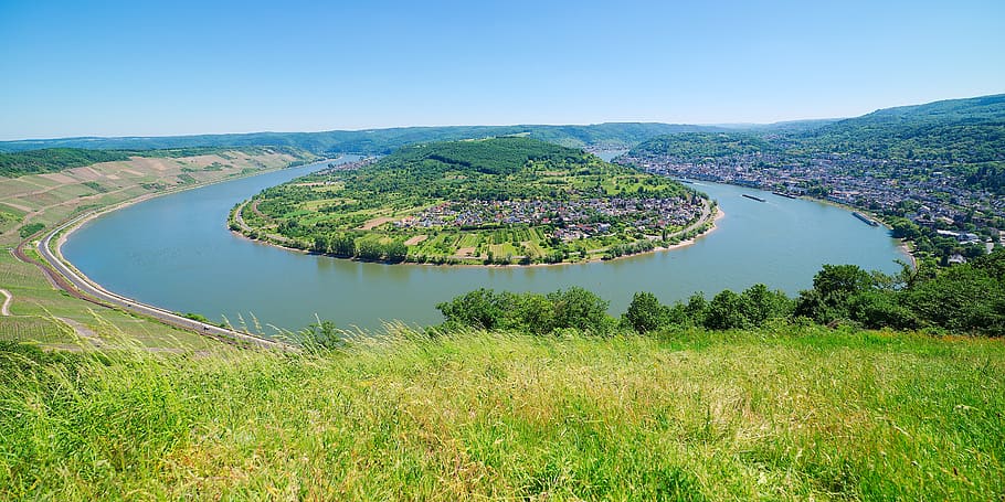 rhein, river, horseshoe, bend, boppard, germany, green, blue, HD wallpaper