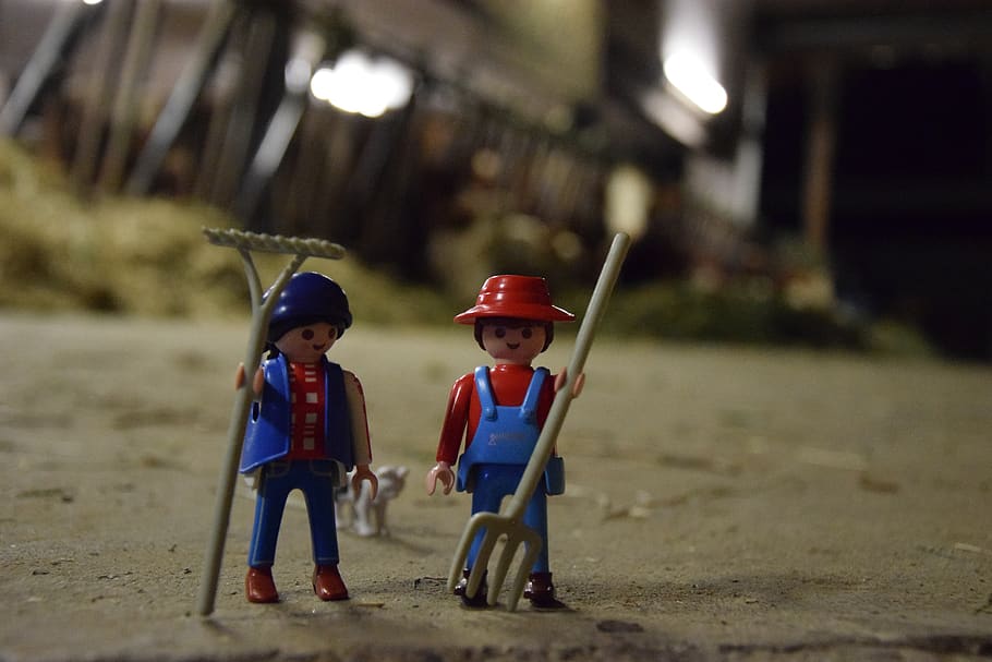 playmobil, bauer, farmer, figures, agriculture, toys, workers, HD wallpaper