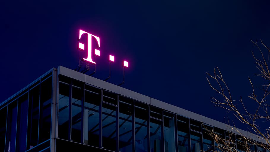 lighted signage of T-mobile, bonn, metropolis, building, city, HD wallpaper