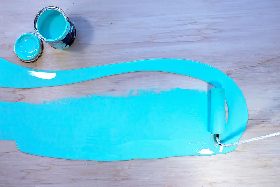 trend color, wood board, paint, rollers, color box, light blue HD wallpaper