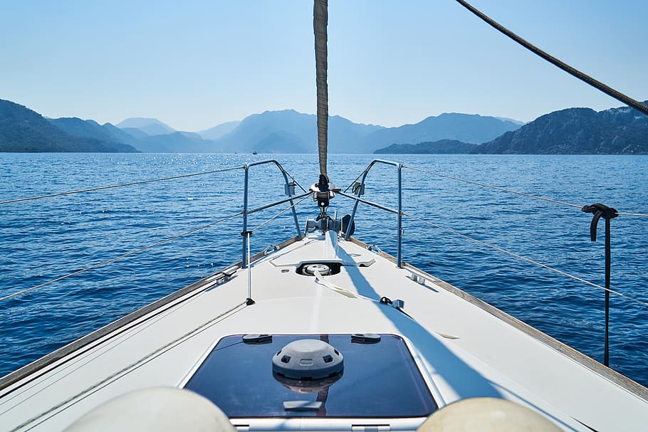 sailboat, blue, yacht, sky, water, ship, sailing, marine, nature, HD wallpaper