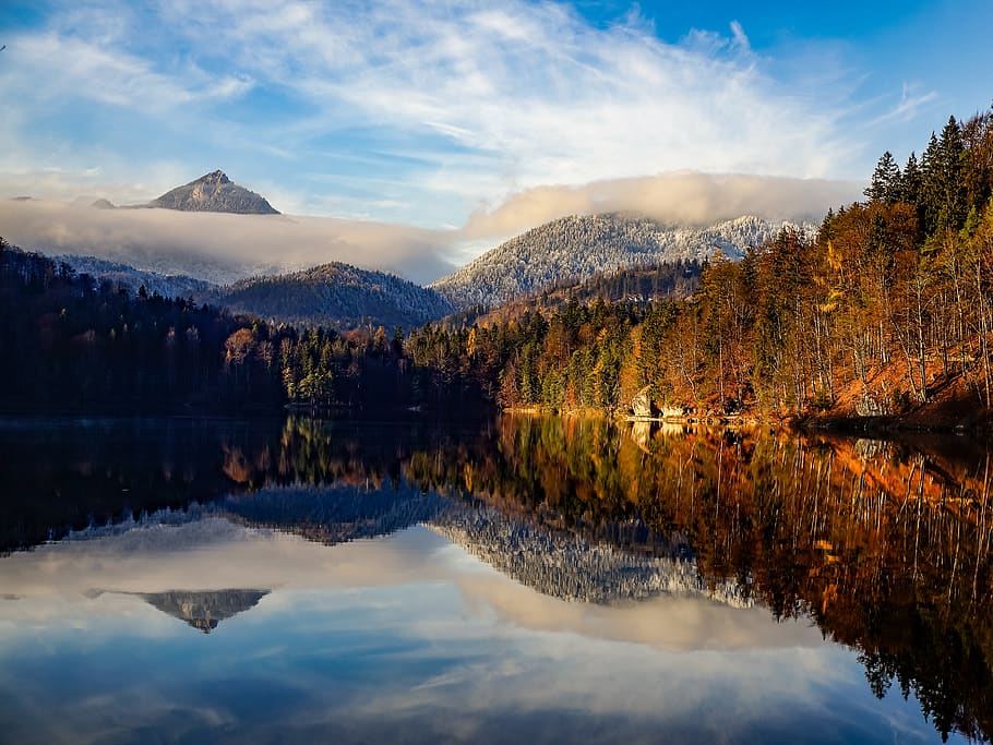 tyrol, the hechtsee, kufstein, mirroring, landscape, autumn, HD wallpaper