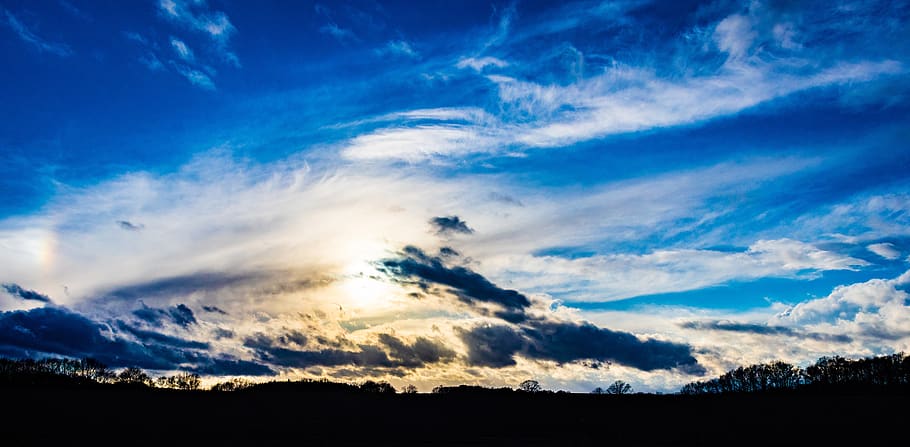 sky, sun, clouds, landscape, mood, atmospheric, yellow, cloud - sky HD wallpaper