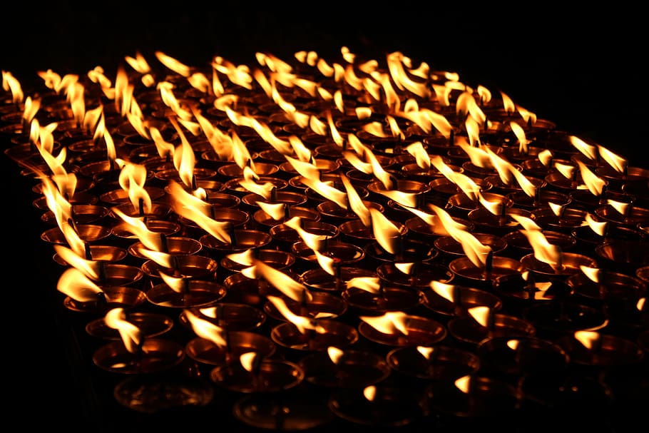 candles, flame, light, fire, butter lamp, religion, faith, candlelight HD wallpaper