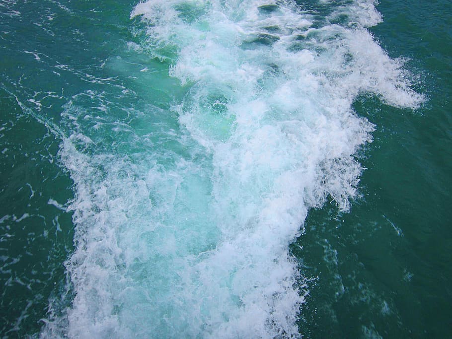 Photo of Water Passed by a Boat, beach, blue, foam, green, h2o HD wallpaper