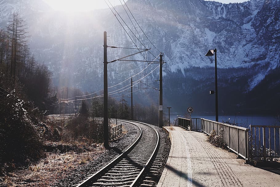 gray train rails, transportation, train track, railway, road, HD wallpaper