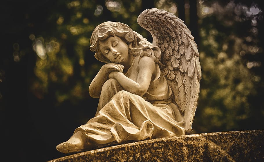 angel, guardian angel, sculpture, white, figure, cemetery, faith