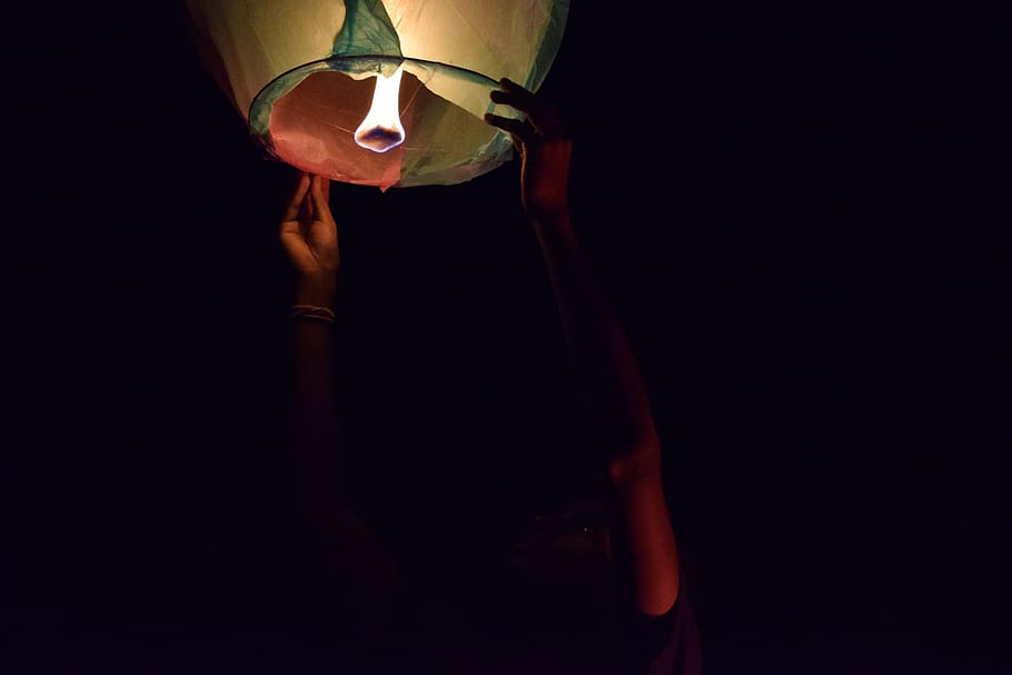 skylantern, fire, colourful, diwali, festival, one person, copy space HD wallpaper