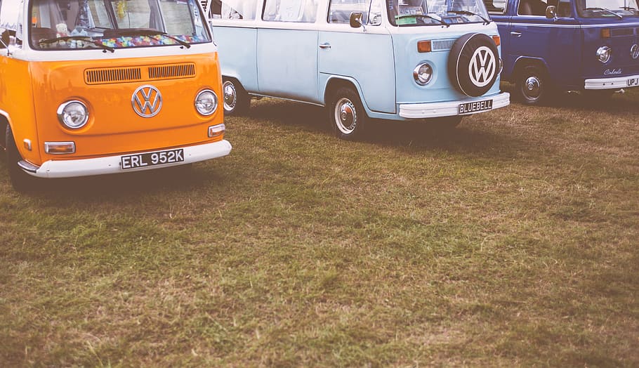 Orange Volkswagen Cab, auto, automobile, blur, camper, campervan HD wallpaper