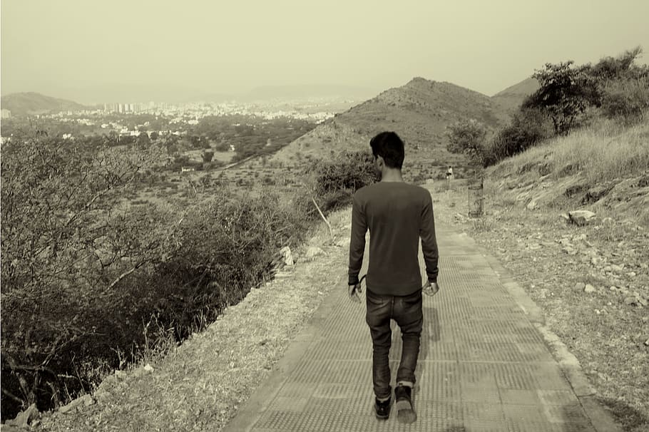 rear view, one person, full length, walking, real people, the way forward HD wallpaper
