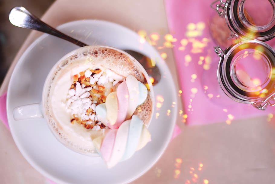 coffee with marshmallow, vanilla bakery, italy, milano, food HD wallpaper