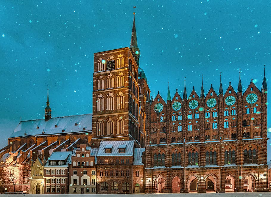 Stralsund Town Hall, ancient, architecture, Baltic Sea, building HD wallpaper