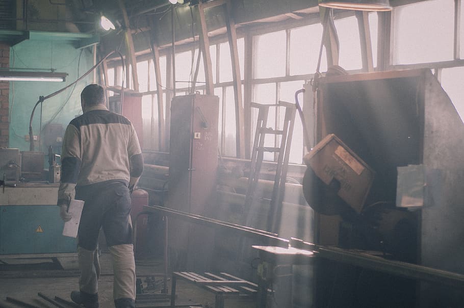 man walking indoors, occupation, working, factory, industry, people HD wallpaper