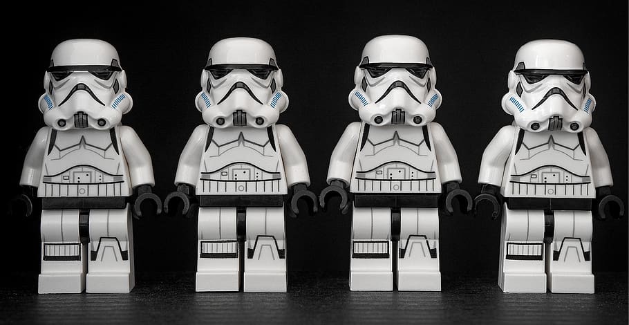 stormtrooper, star wars, lego, parade, four, empire, evil, oppression, HD wallpaper
